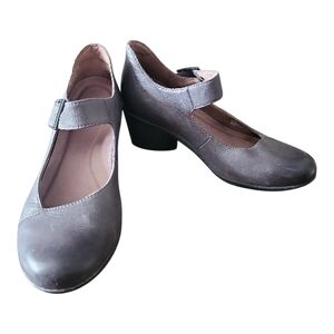 DANSKO | Gray Leather Roxanne Mary Jane Wedge Pumps Clogs Heels Shoes | 6.5